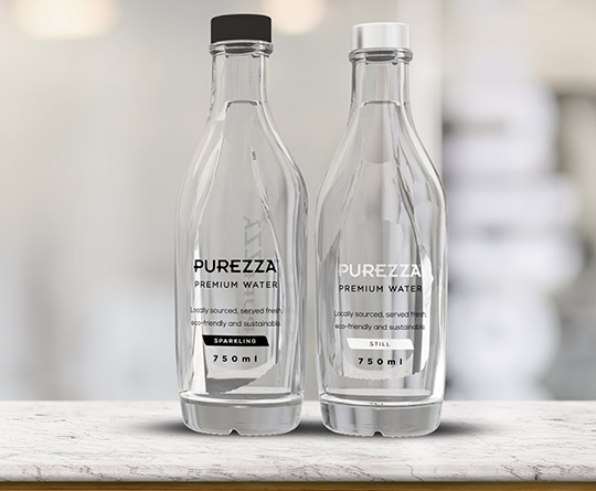 Purezza Flaschen und Gläser